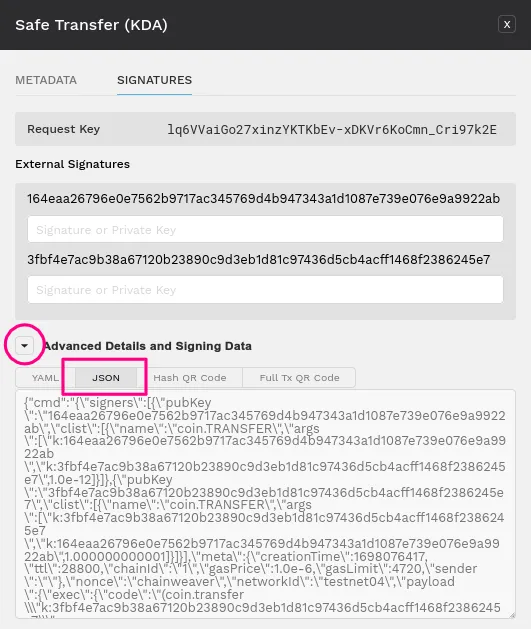 Getting the JSON-encoded transaction from Chainweaver’s signing flow modal